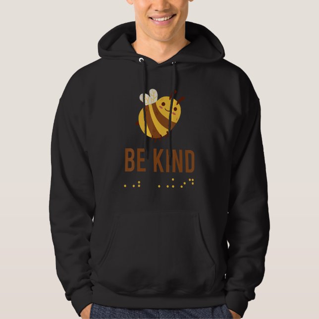 Be Kind Sign Braille Language Bee Graphic Yellow Hoodie (Vorderseite)