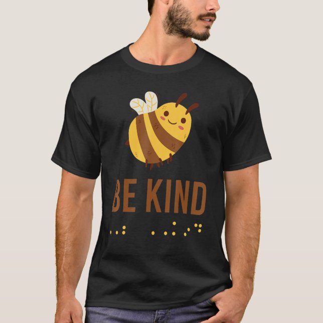 Be Kind Sign Braille Language Bee Graphic Yellow T-Shirt (Vorderseite)
