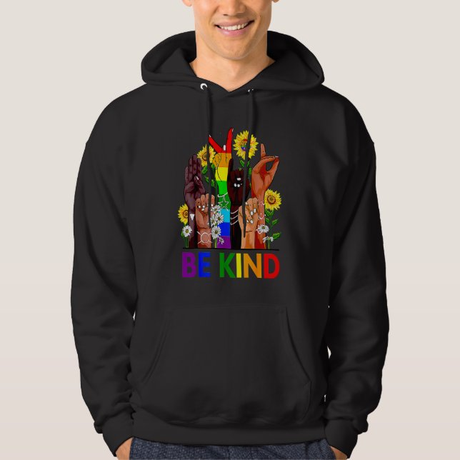 Be Kind Sign Language Hand Talking LGBTQ+ Gay Les  Hoodie (Vorderseite)