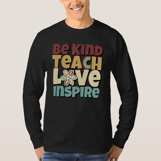 Be Kind Teach Love Inspire Elementary Groovy Hippy T-Shirt (Vorderseite)