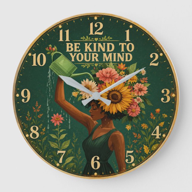 Be Kind to Your Mind Floral  Große Wanduhr (Vorderseite)