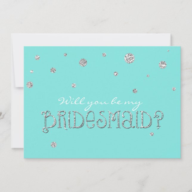 BE MEINE BRIDESMAID Aqua Blue Silver Glitzer Card Einladung (Vorderseite)
