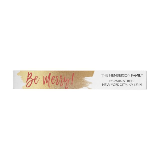 Be Merry Gold Foil und Red Christmas Script Rundum-Adressaufkleber (Person)