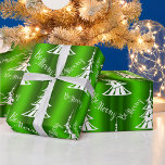 Be Merry Green Christmas Geschenkpapier<br><div class="desc">This festive,  green and white Christmas wrapping paper features a modern pattern of white Christmas trees,  with the words 'Be Merry' scattered over a bright,  colorful green background.</div>