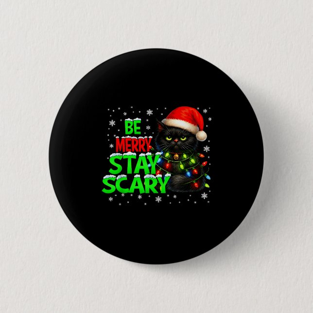 Be Merry Stay Y Black Cat Funny Halloween Christma Button (Vorderseite)