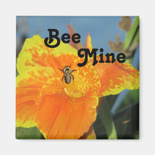 Be Mine Biene Pun Bright Orange Blume Foto Floral Magnet