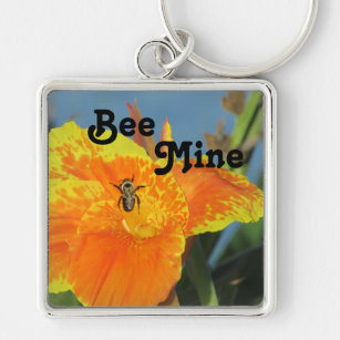 Be Mine Biene Pun Bright Orange Blume Foto Floral Schlüsselanhänger