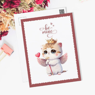 Be Mine Chibi Cat Angel Wings Kitten Valentine Feiertagspostkarte