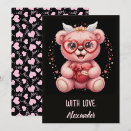Be Mine! Cute Pink Teddy Bear Sweetheart  Karte