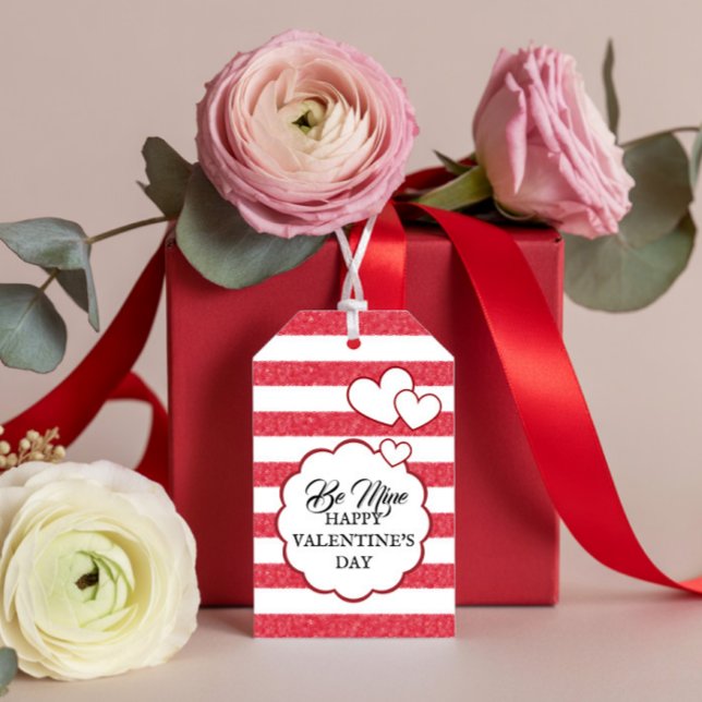 Be Mine Happy Valentine's Day Heart Chalk Stripes Geschenkanhänger (Von Creator hochgeladen)