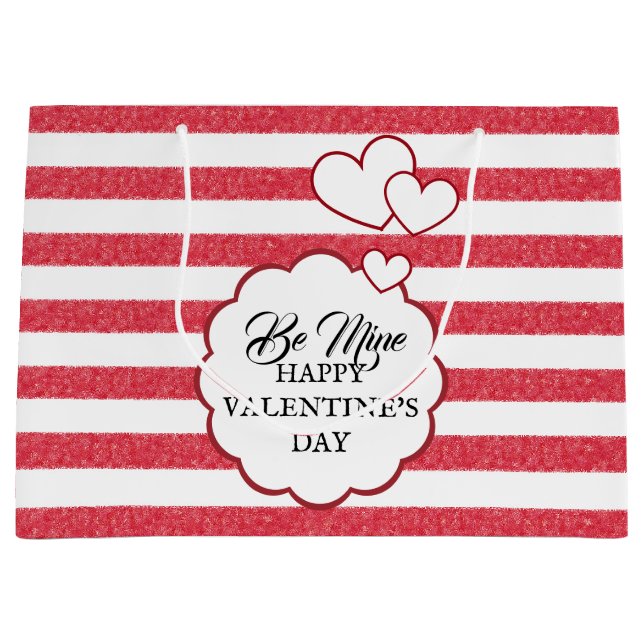 Be Mine Happy Valentine's Day Heart Chalk Stripes Große Geschenktüte (Vorderseite)