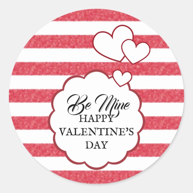 Be Mine Happy Valentine's Day Heart Chalk Stripes Runder Aufkleber (Vorderseite)