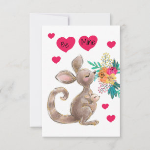 Be Mine Mama & Baby Kangaroo Child's Valentine Car RSVP Karte