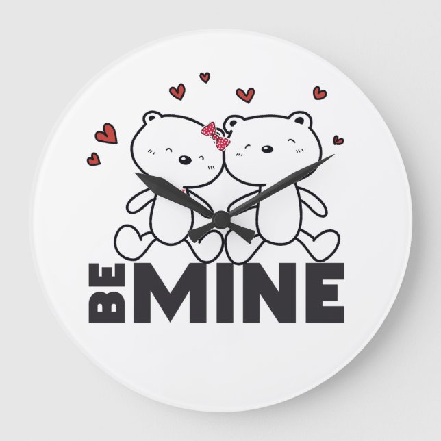 BE MINE - Niedlicher moderner Valentinstag Große Wanduhr (Vorderseite)