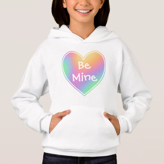 Be Mine Pastel Rainbow Heart Girls' Hoodie (Vorderseite)