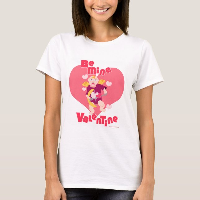 Be Mine Valentine Cupid Cartoon Liebe Slogan T-Shirt (Vorderseite)