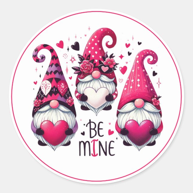Be Mine Valentine Gnomes Runder Aufkleber (Vorderseite)