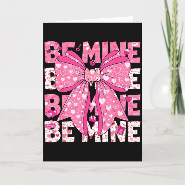 Be Mine Valentine Pink Heart Coquette Bow Girl Wom Karte (Vorderseite)