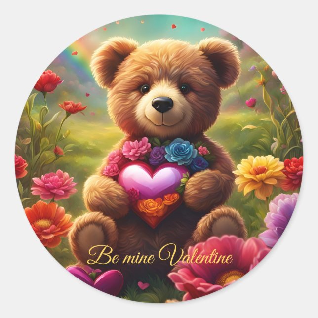 Be mine Valentine Teddy 1 Runder Aufkleber (Vorderseite)