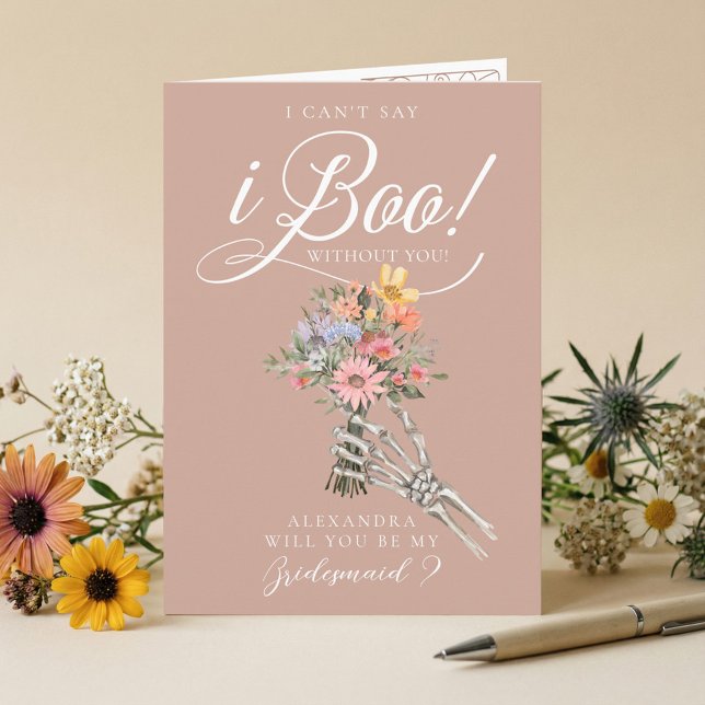 Be My Bridesmaid? Gothic Skeleton Boho Wildflowers Karte (Be My Bridesmaid? Gothic Skeleton Boho Wildflowers Card)