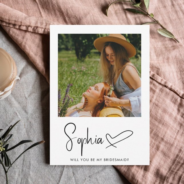 Be My Bridesmaid Script Signature Foto Einladung (Von Creator hochgeladen)