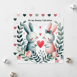 "Be My Bunny Valentine" Bunnies im Herzkranz Feiertagskarte