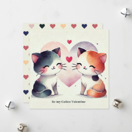 "Be My Calico Valentine" Wasserfarbene niedliche K Feiertagskarte