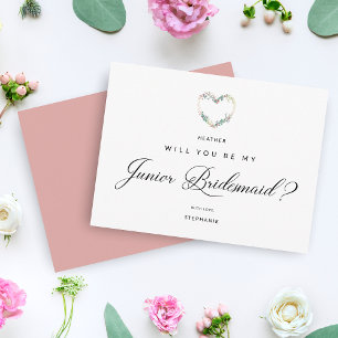 Be My Junior Bridesmaid Floral Pink Heart Proposal Postkarte