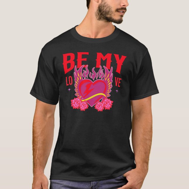 Be My Love Retro Cool Heart Rose Biker Valentine T-Shirt (Vorderseite)