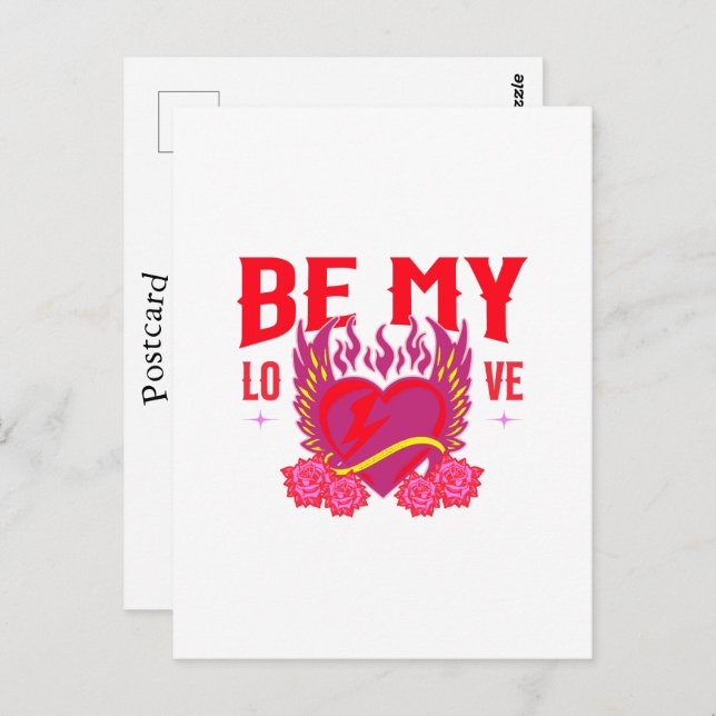Be My Love Retro Heart Rose Biker Valentine   Postkarte (Vorne/Hinten)