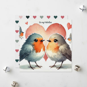 "Be My Valentine" Aquarell Robin Hearts Feiertagskarte