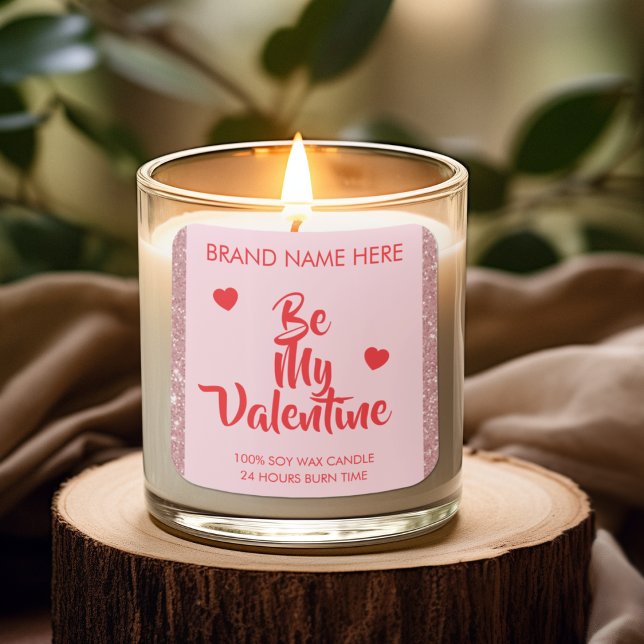 Be My Valentine Custom Pink Candle Labels  Quadratischer Aufkleber (Von Creator hochgeladen)