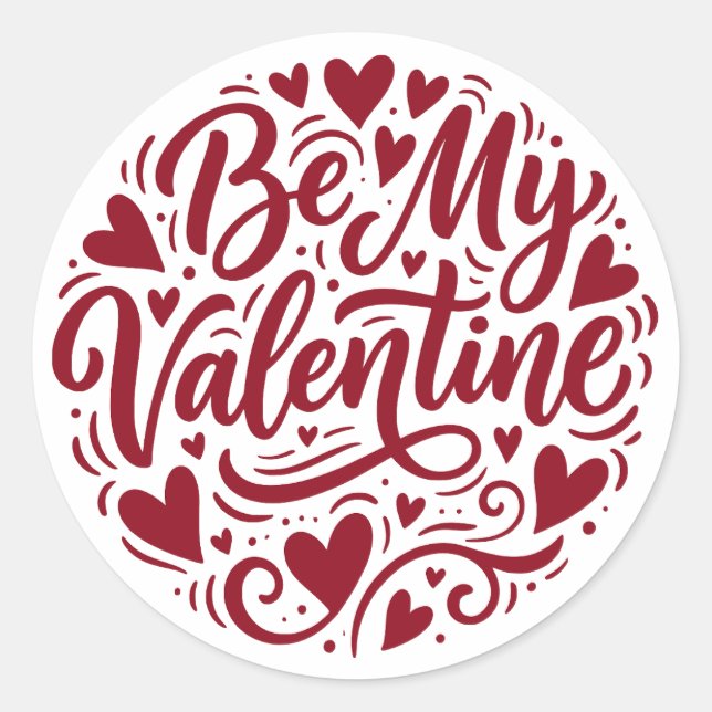 Be My Valentine Dark Romantic Red Script Black Runder Aufkleber (Vorderseite)