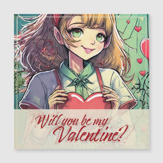 Be My Valentine in Manga Style 33419 Magneteinladung (Vorderseite)