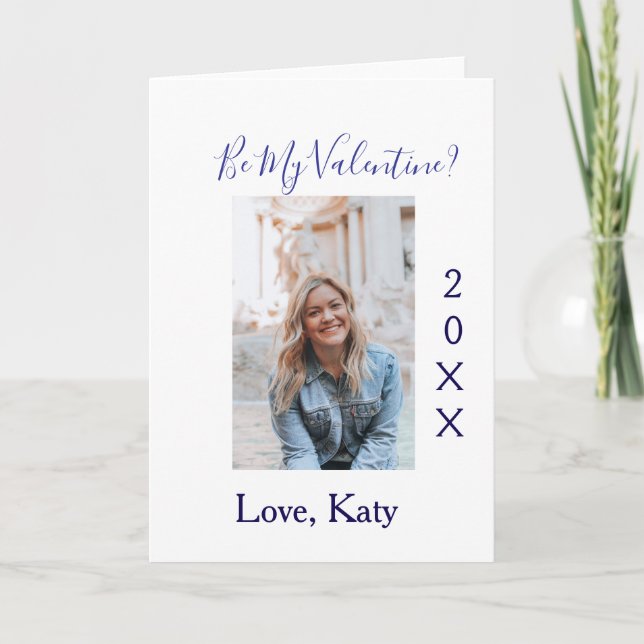 Be my valentine love name purple year photo simple karte (Vorderseite)