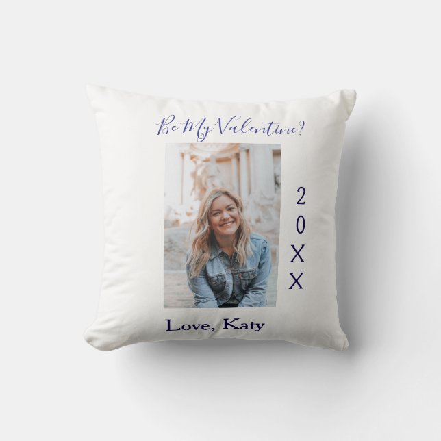 Be my valentine love name purple year photo simple kissen (Vorderseite)