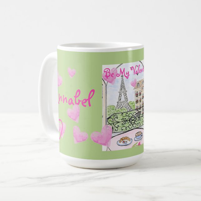 Be My Valentine Paris Eiffel Tower Personalize Kaffeetasse (Vorderseite Links)