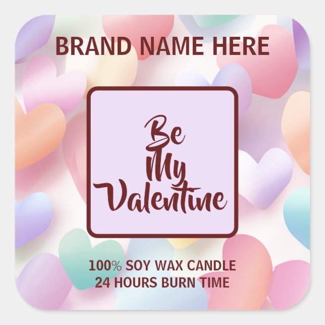 Be My Valentine Pastel Candle Soft Love Labels Quadratischer Aufkleber (Vorderseite)