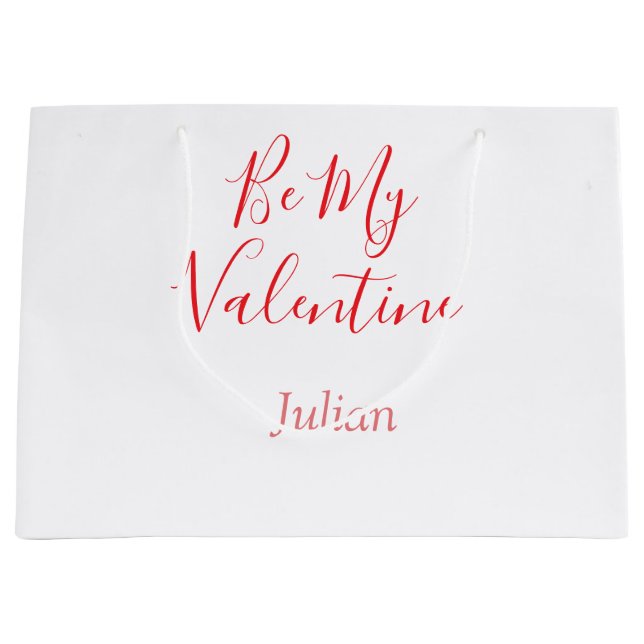 Be my valentine red name elegant love couple  große geschenktüte (Vorderseite)