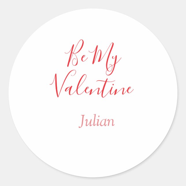 Be my valentine red name elegant love couple  runder aufkleber (Vorderseite)
