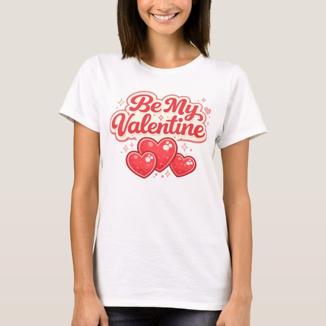 Be My Valentine Retro Red Hearts Typography T-Shirt (Vorderseite)