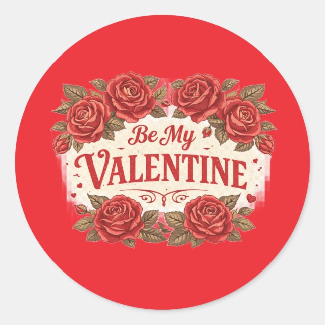 Be My Valentine – Romantic Red Roses Sticker (Vorderseite)