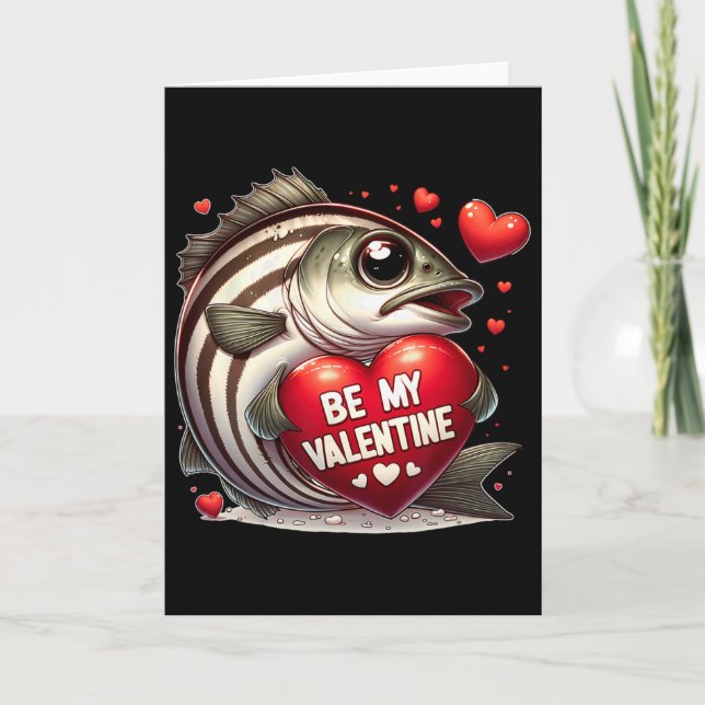 Be My Valentine Striped Byss Fish Heart  Karte (Vorderseite)