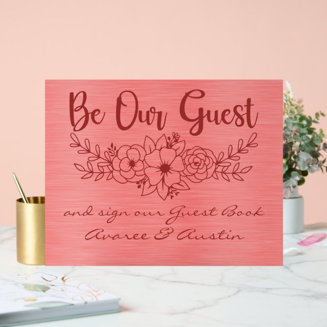 Be Our Guest and Sign Our Guestbook Red Wedding Acrylschild (Hochzeit)