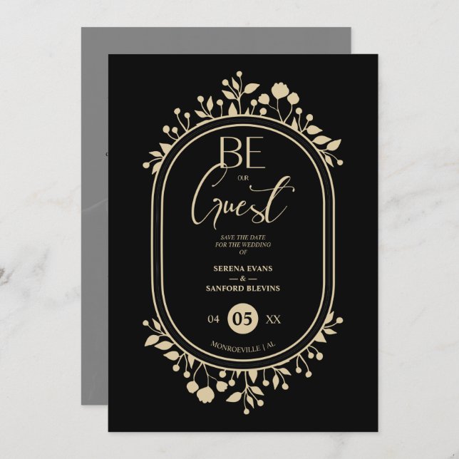 Be our Guest Black Wedding Fancy Frame Branches Save The Date (Vorne/Hinten)