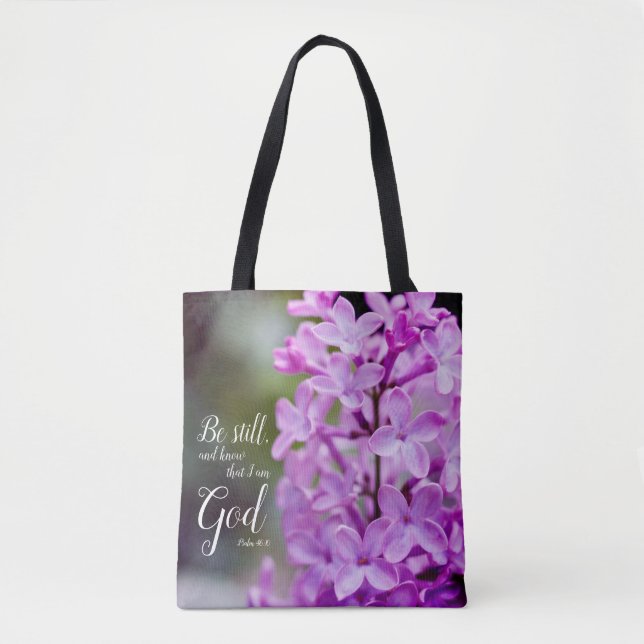 Be Psalm 46:10 Lila Lilac-Blume (Vorderseite)