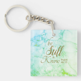 "Be Still and Know" Bible Verse Aqua Blauer Marmor Schlüsselanhänger