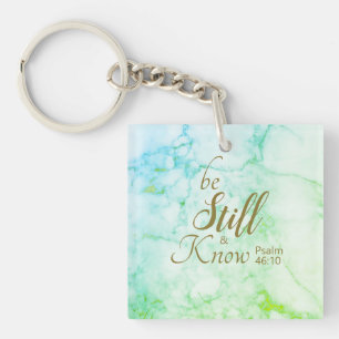 "Be Still and Know" Bible Verse Aqua Blauer Marmor Schlüsselanhänger