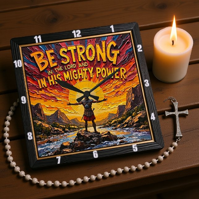 Be Strong in the Lord Warrior Art Quadratische Wanduhr (Von Creator hochgeladen)