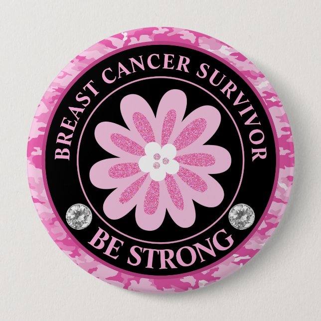 Be Strong Pink Flower Awareness Design Button (Vorderseite)